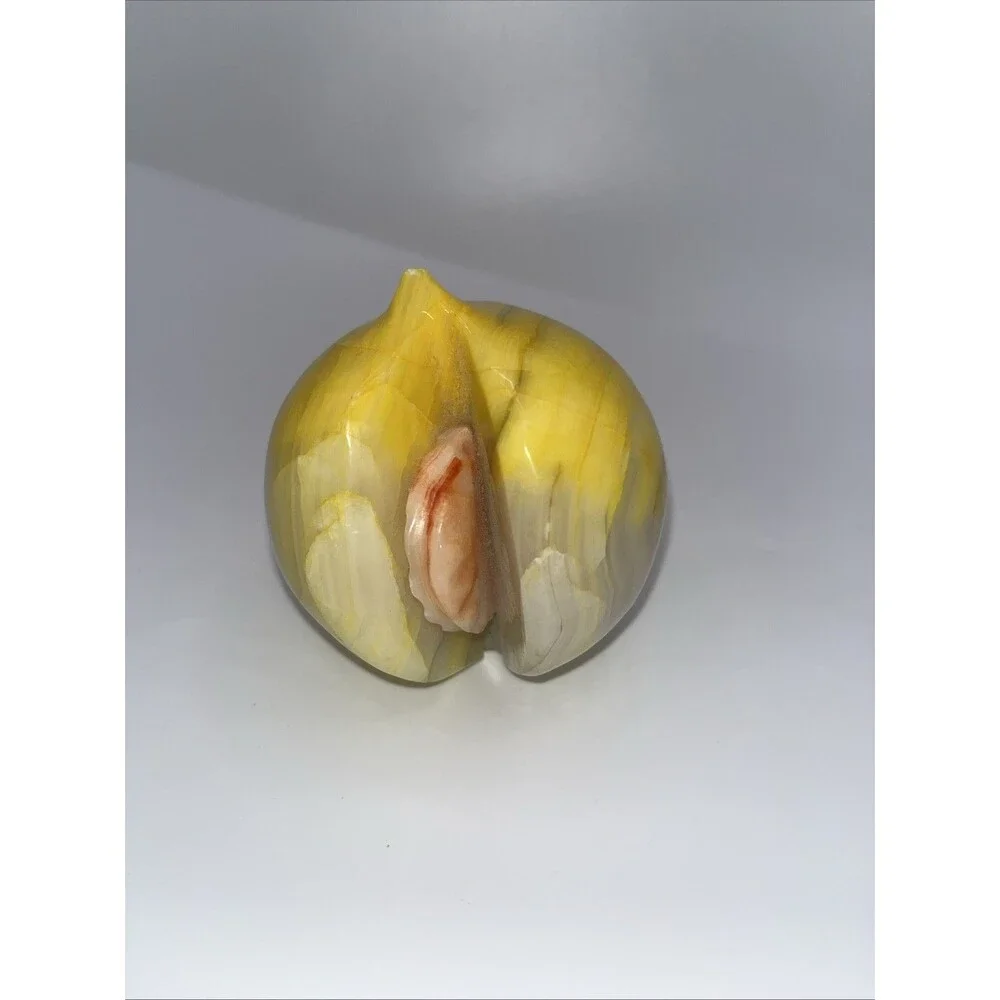 Italian Alabaster Stone Fruit Carved Apple Peach Grapes Pear Banana Lot Of 7